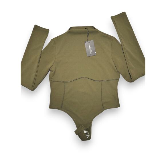 NWT PrettyLittleThings Olive Mock-Neck Long Sleeve Bodysuit Size 12 - Picture 11 of 11